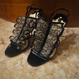 Christian Louboutin Black Lace Cage Heels – Red Bottom – Size